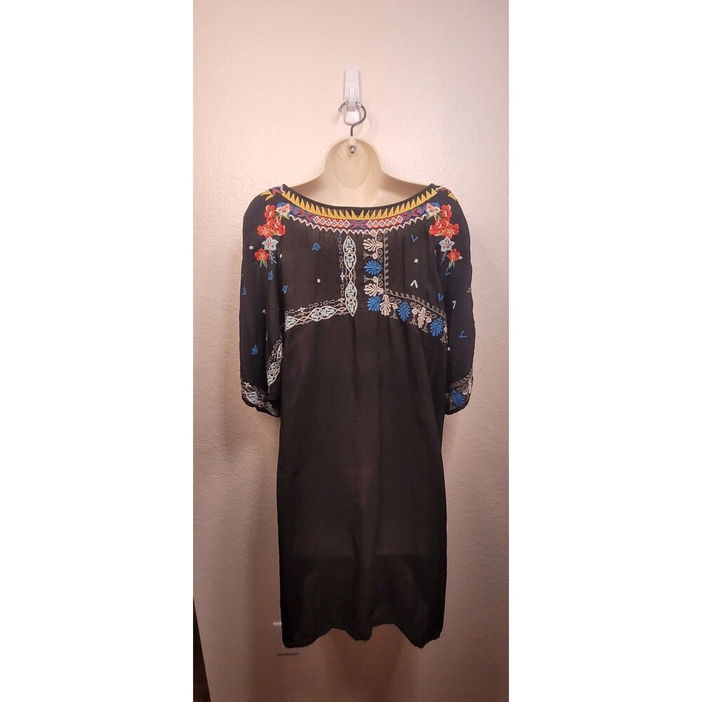 JOHNNY WAS 3x BLACK MULTI Tunic - Embroidered Cupra - short sleeve Shirt Blouse - Picture 11 of 13